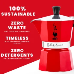 Bialetti Moka Express Hob Espresso Coffee Maker, 6 Cups, Red