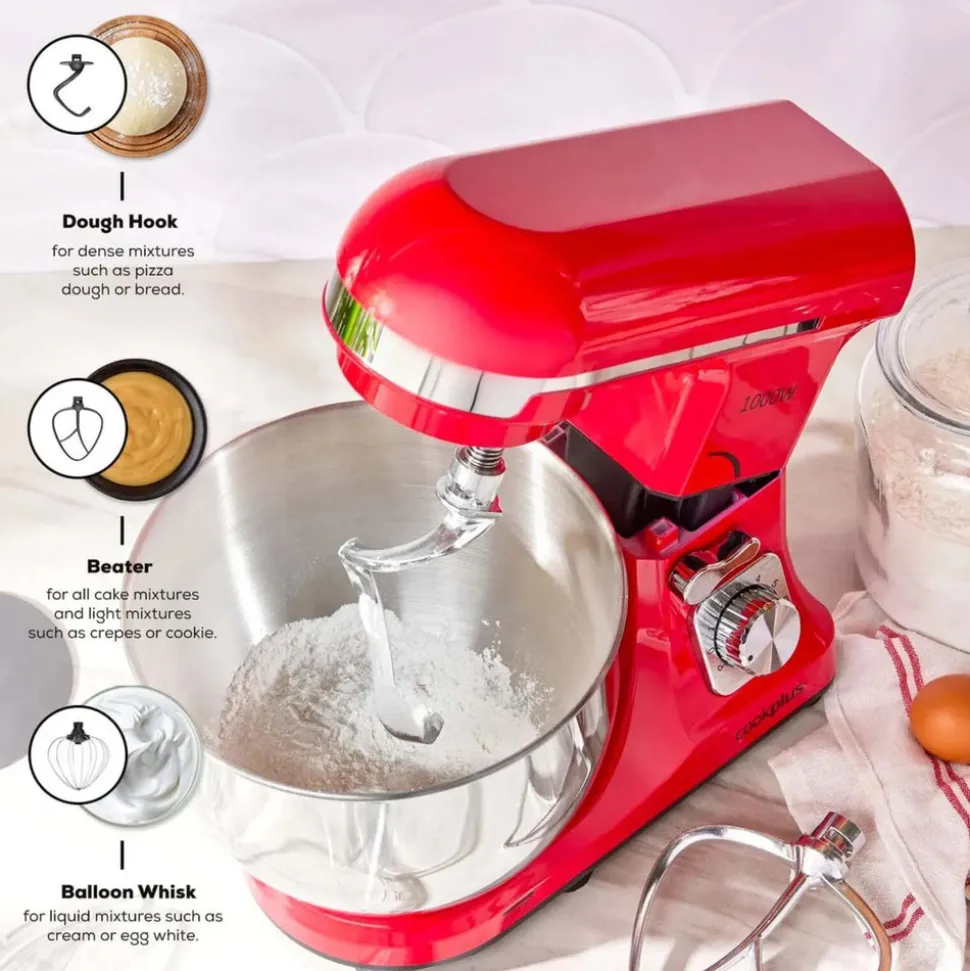 Cookplus Quick Chef Stand Mixer, 5L, 1000W, Red
