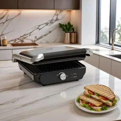 Homend Grilliant 1366H Stainless Steel Body Sandwich Toaster & Grill Maker with Removable Cast Plates, 2000W, Inox