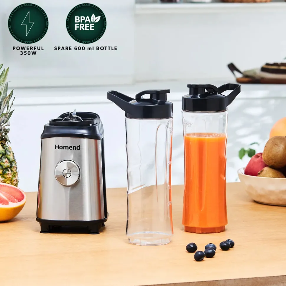 Homend Mixfresh Smoothie Blender, 2x 600ml Bottle, 350W, Inox Black