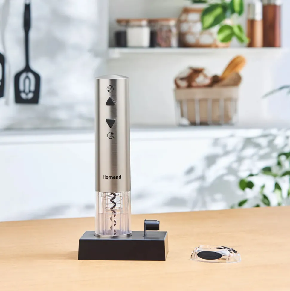Homend WineUp 2201UK Automatic Wine Opener (Electric Corkscrew), Silver