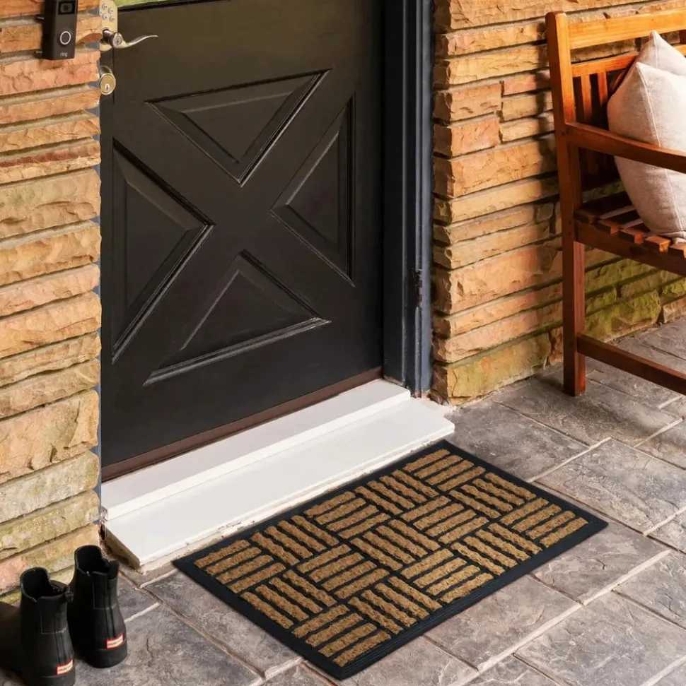 Kaşmir Rugs 7/24 Rubber-Striped Coco Door Mat, 45cmx75cm, Multi
