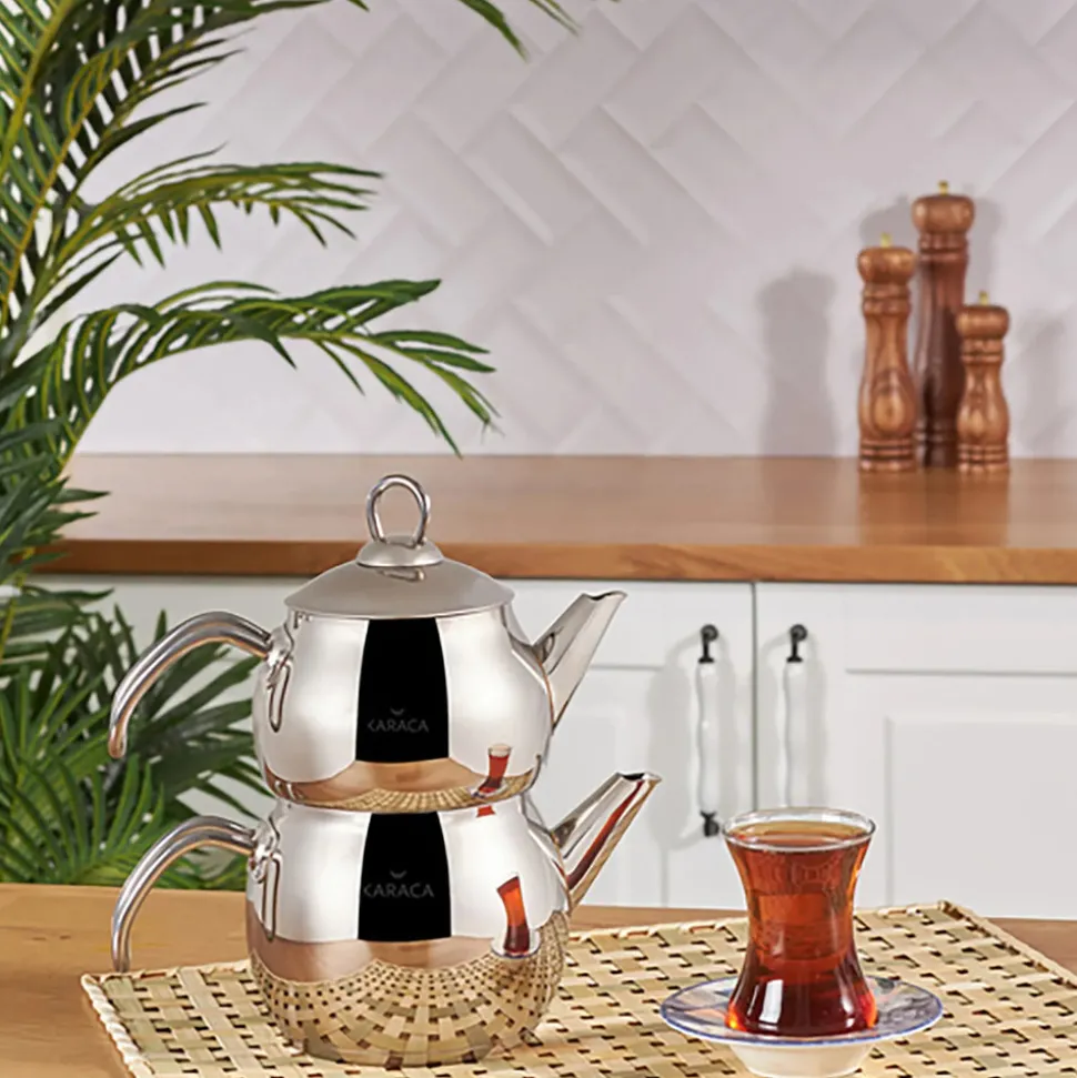 Karaca Adelya Stainless Steel Induction Teapot Set, Small, Silver