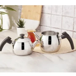 Karaca Adelya Stainless Steel Induction Teapot Set, Small, Silver Black