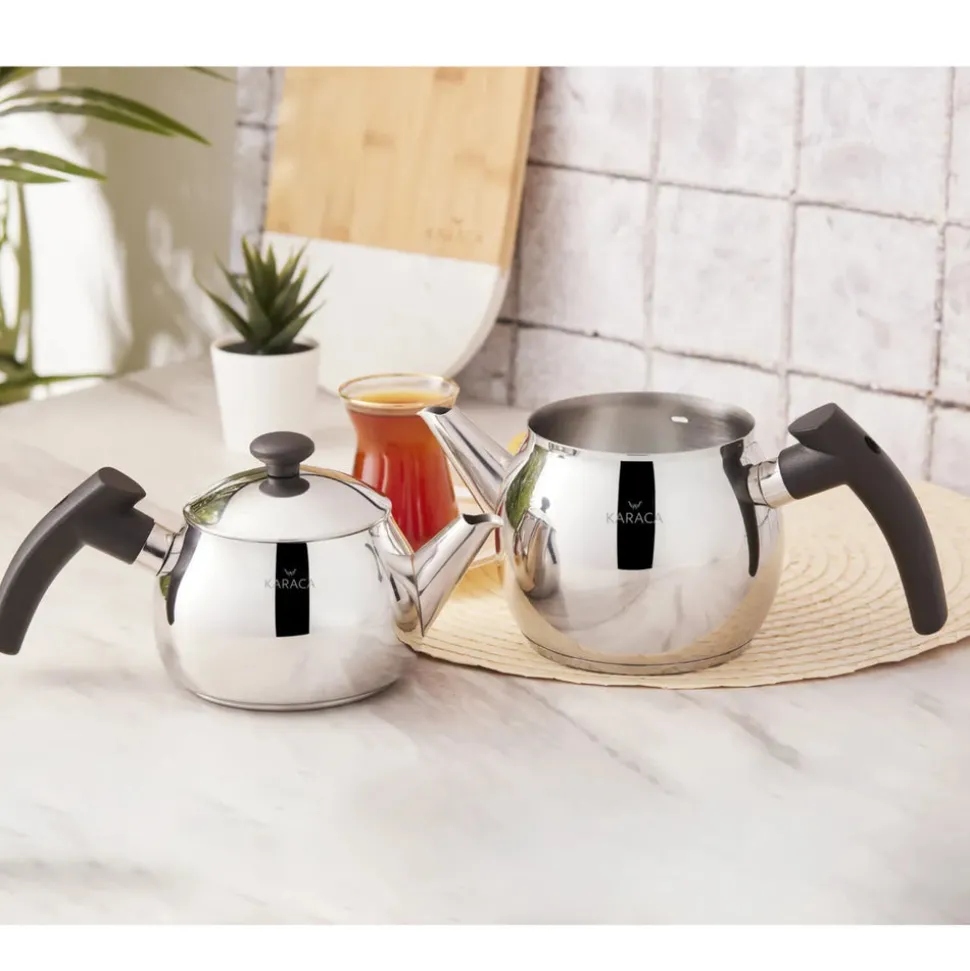 Karaca Adelya Stainless Steel Induction Teapot Set, Small, Silver Black