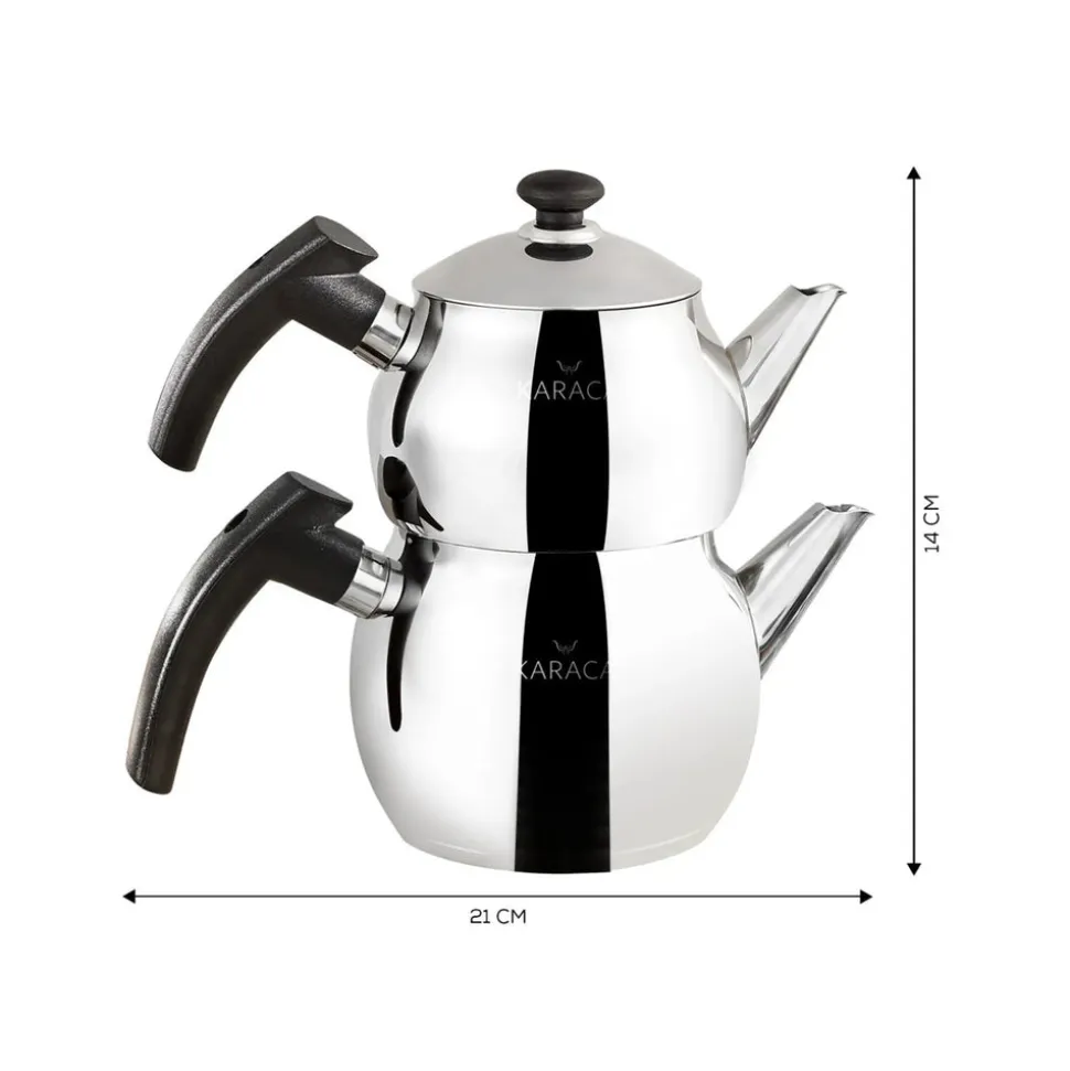 Karaca Adelya Stainless Steel Induction Teapot Set, Small, Silver Black