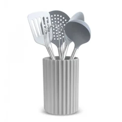 Karaca Alisa 6-Piece Stainless Steel Kitchen Utensil Set with Stand, Grey