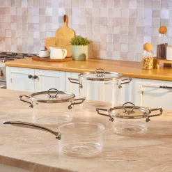 Karaca Amore 7-Piece Borosilicate Cookware Set, Transparent