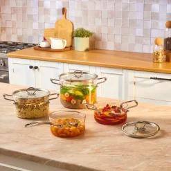 Karaca Amore 7-Piece Borosilicate Cookware Set, Transparent