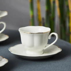Karaca Çan 12-Piece Porcelain Espresso Turkish Coffee Cup Set for 6 People, 90ml, White Gold