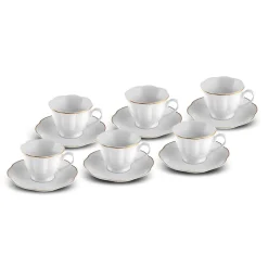Karaca Çan 12-Piece Porcelain Espresso Turkish Coffee Cup Set for 6 People, 90ml, White Gold