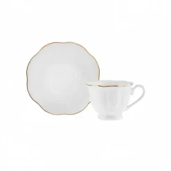 Karaca Çan 12-Piece Porcelain Espresso Turkish Coffee Cup Set for 6 People, 90ml, White Gold