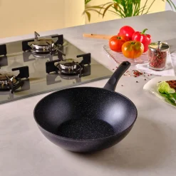 Karaca Aqua Granite Non-Stick Induction Wok Pan, 28cm, Blue