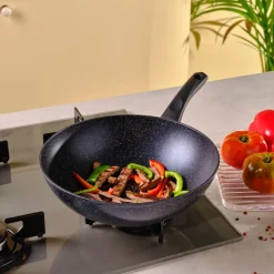 Karaca Aqua Granite Non-Stick Induction Wok Pan, 28cm, Blue