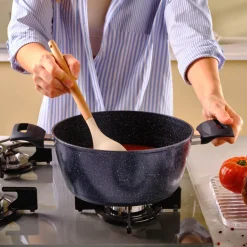 Karaca Aqua Granite Non-Stick Induction Shallow Casserole, 24cm, Blue