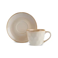 Karaca Aria Reactive Glaze Tea Cup and Saucer, 230ml, Beige