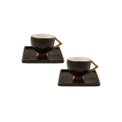 Karaca Art Deco 4 Piece Porcelain Turkish Coffee Cup Set for 2 People, 90ml, Black Gold