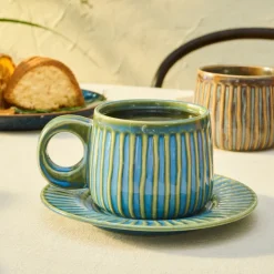 Karaca Arthur Beige & Green Tea Cup for 2 People, 260 ml