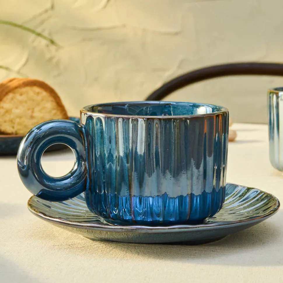 Karaca Arthur 4-Piece Tea Cup for 2 People, 260 ml, Navy