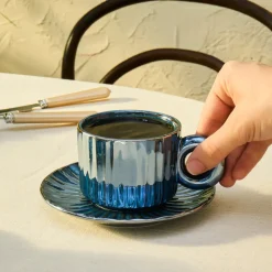 Karaca Arthur 4-Piece Tea Cup for 2 People, 260 ml, Navy
