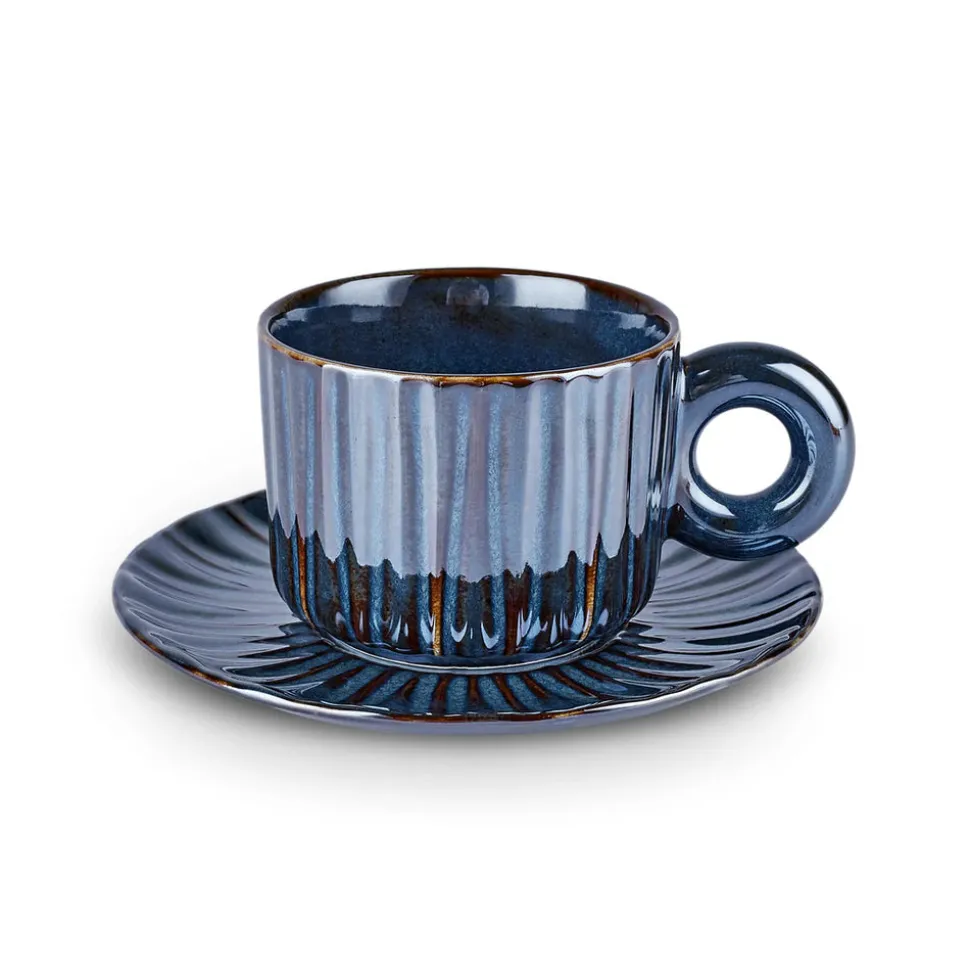 Karaca Arthur 4-Piece Tea Cup for 2 People, 260 ml, Navy