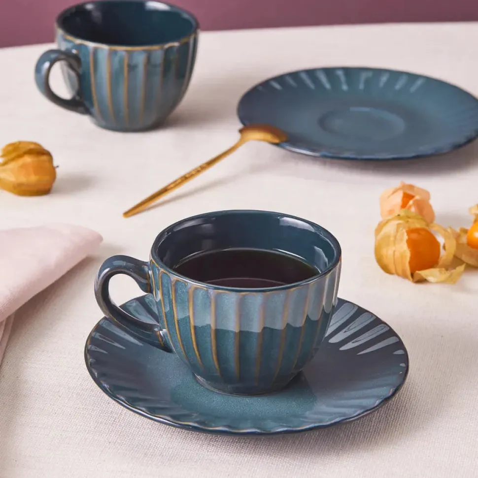 Karaca Austen 4-Piece Tea Cup and Saucer Set for 2 People, Green