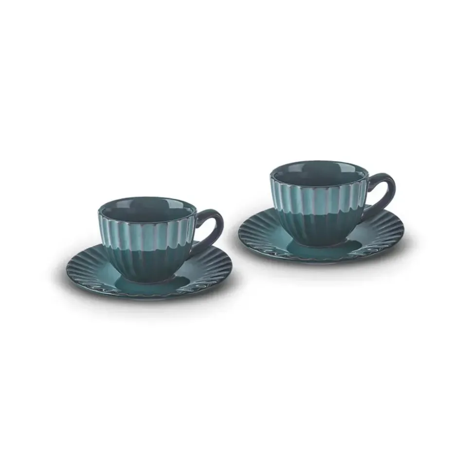 Karaca Austen 4-Piece Tea Cup and Saucer Set for 2 People, Green