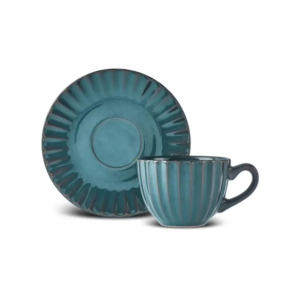 Karaca Austen 4-Piece Tea Cup and Saucer Set for 2 People, Green