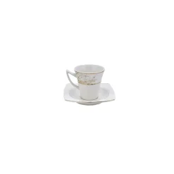 Karaca Autumn 12 Piece Porcelain Espresso Turkish Coffee Cup Set for 6 People, 85ml, Gold White