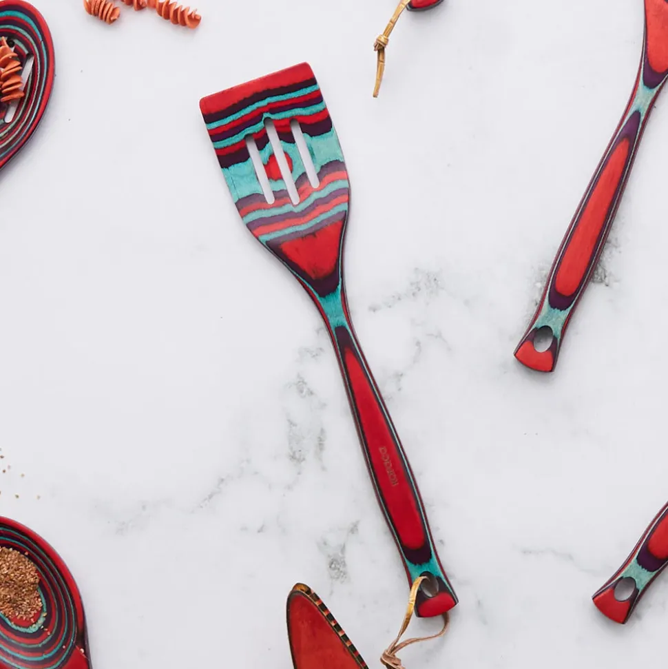 Karaca Bailando Pakka Wood Slotted Turner, 30cm, Red Multi