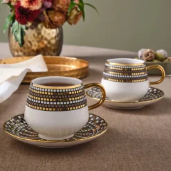 Karaca Belgin 4-Piece Glass Tea Cup and Saucer, 220ml, Multi