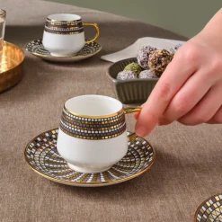 Karaca Belgin 12-Piece Porcelain Espresso Turkish Coffee Cup for 6 People, 90ml, Blue