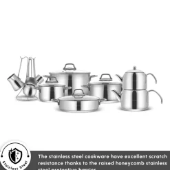 Karaca Belgrad 15-Piece Complete Stainless Steel Kitchen Cookware Set