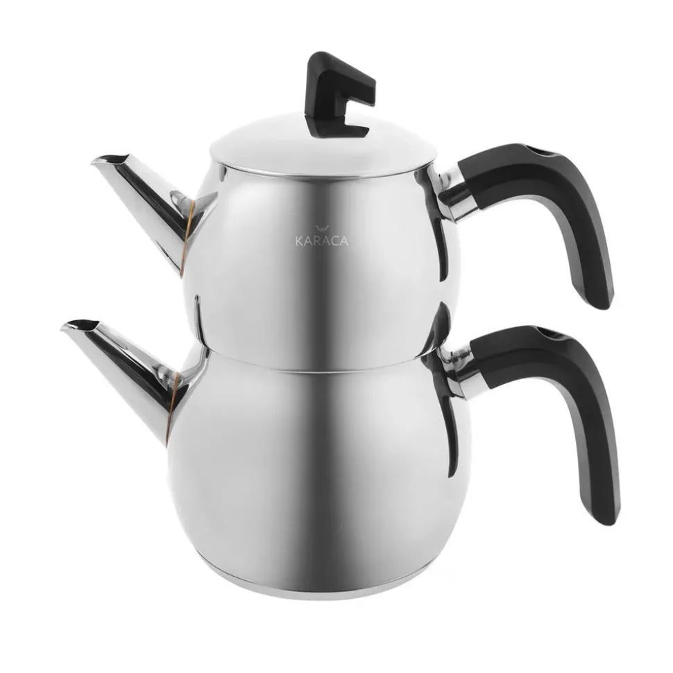 Karaca Belinay Stainless Steel Induction Teapot Set, Medium, Silver Black