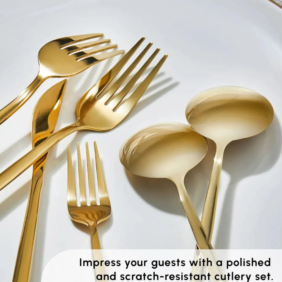 Karaca Bella 24-Piece Cutlery Set for 6 People, Shiny Gold