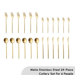 Karaca Bella 24-Piece Cutlery Set for 6 People, Matte Gold