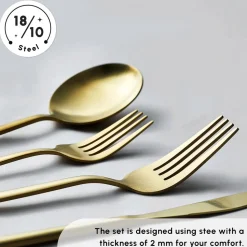 Karaca Bella 24-Piece Cutlery Set for 6 People, Matte Gold