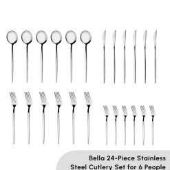 Karaca Bella Stainless Steel 24-Piece Cutlery Set for 6 People, Silver
