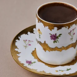 Karaca Bihter 12-Piece Bone China Espresso Turkish Coffee Cup for 6 People, 90ml, Multi