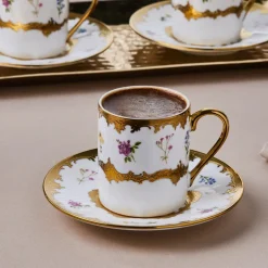 Karaca Bihter 12-Piece Bone China Espresso Turkish Coffee Cup for 6 People, 90ml, Multi