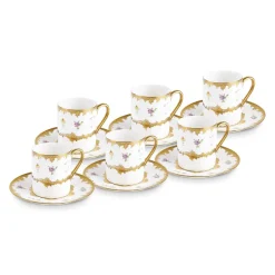 Karaca Bihter 12-Piece Bone China Espresso Turkish Coffee Cup for 6 People, 90ml, Multi