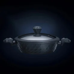 Karaca BioDiamond Non-Stick Antibacterial Handle Induction Shallow Casserole with Lid, 30cm, Black