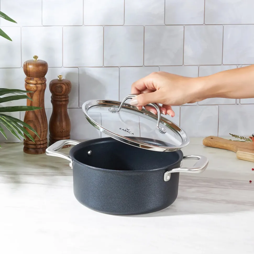 Karaca BioDiamond Pro Non-Stick Induction Stockpot with Lid, 20cm, Black