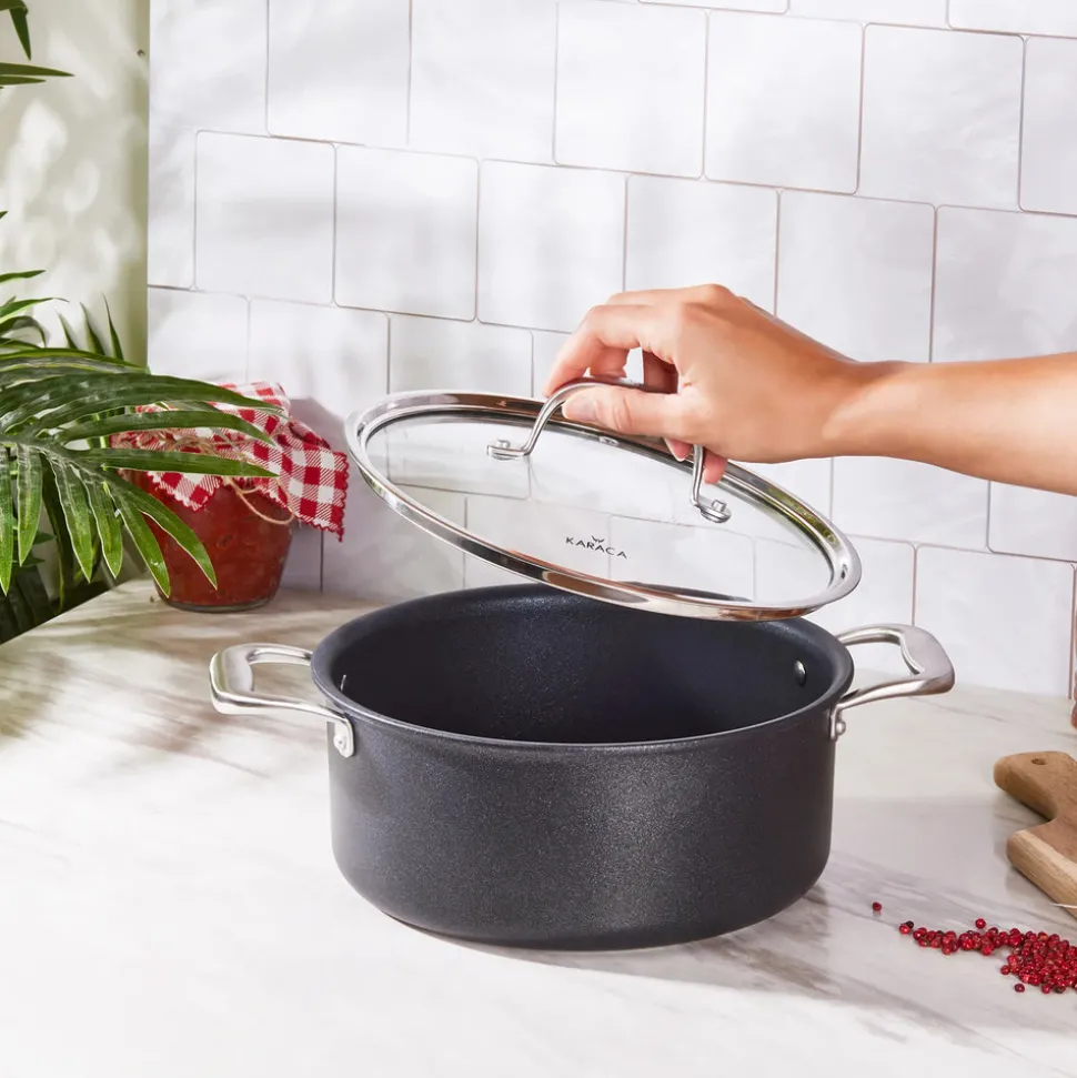 Karaca BioDiamond Pro Non-Stick Induction Stockpot with Lid, 24cm, Black