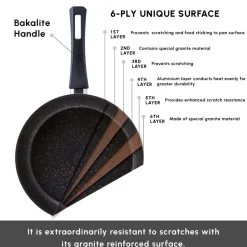 Karaca Blackgold Biogranite 15-Piece Non-Stick Induction Cookware Set, Black Gold