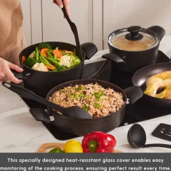Karaca Blackgold Biogranite 15-Piece Non-Stick Induction Cookware Set, Black Gold