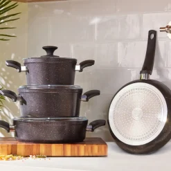 Karaca Blackgold Biogranite 7-Piece Non-Stick Induction Cookware Set, Black Gold