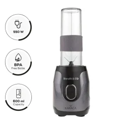 Karaca Blendfit Go Personal Smoothie Blender, 2x 600ml Bottle, 550W, Anthracite