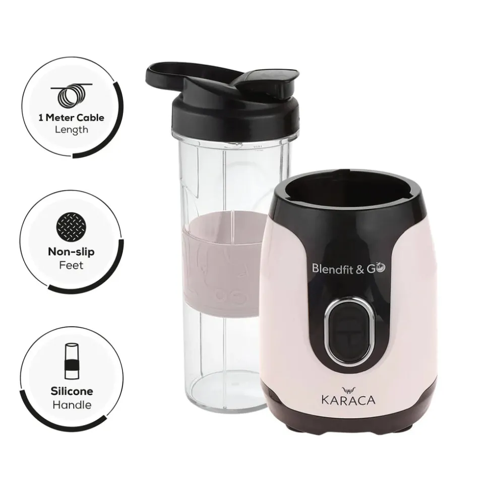 Karaca Blendfit Go Personal Smoothie Blender, 2x600ml Bottle, 550W, Retro Cream