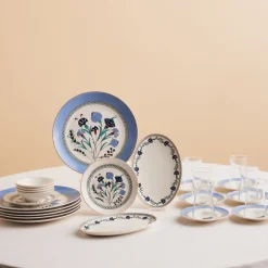 Karaca Bone China Blue Clove 26-Piece Serveware Set for 6 People, Multi